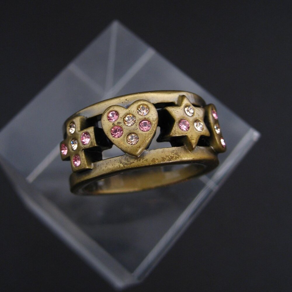 Dyrberg/Kern Sun Moon Star Cross Pink Swarovski Crystal ring in Antique …